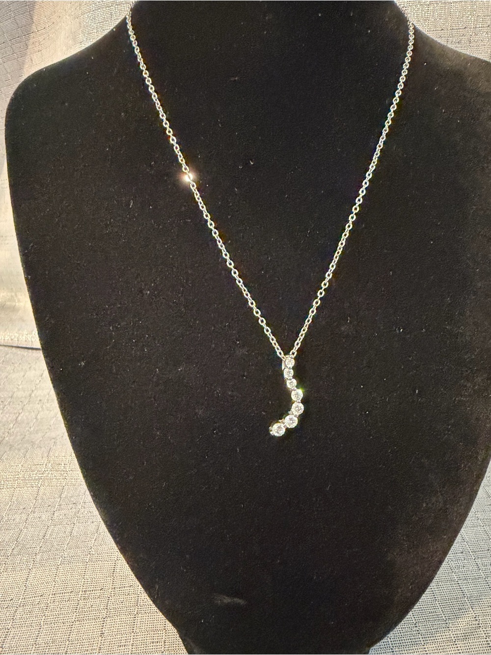 Silver-tone Crystal Curve Pendant Necklace - White